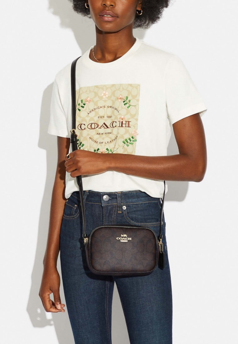 Mini Jamie Camera Bag In Signature Canvas Brown Black