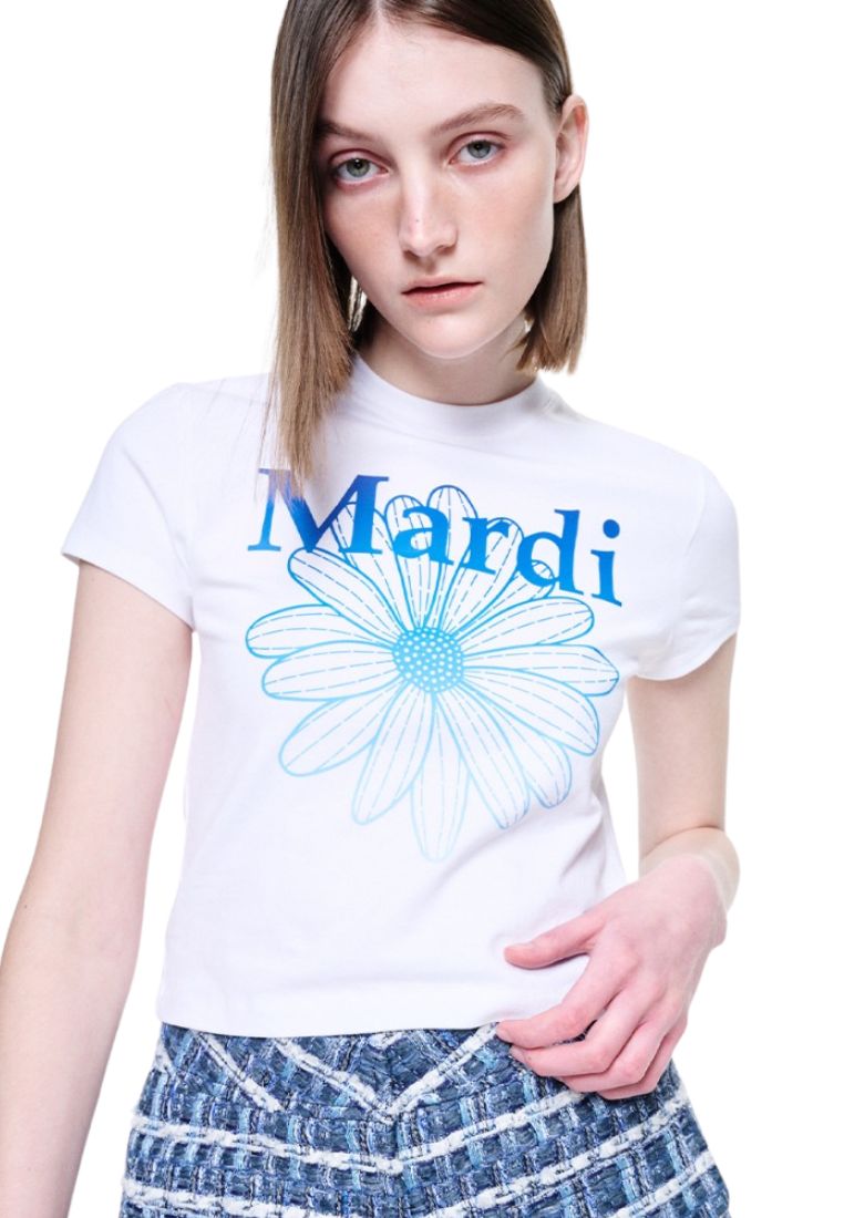 Cropped Tshirt FlowerMardi Gradation White Blue