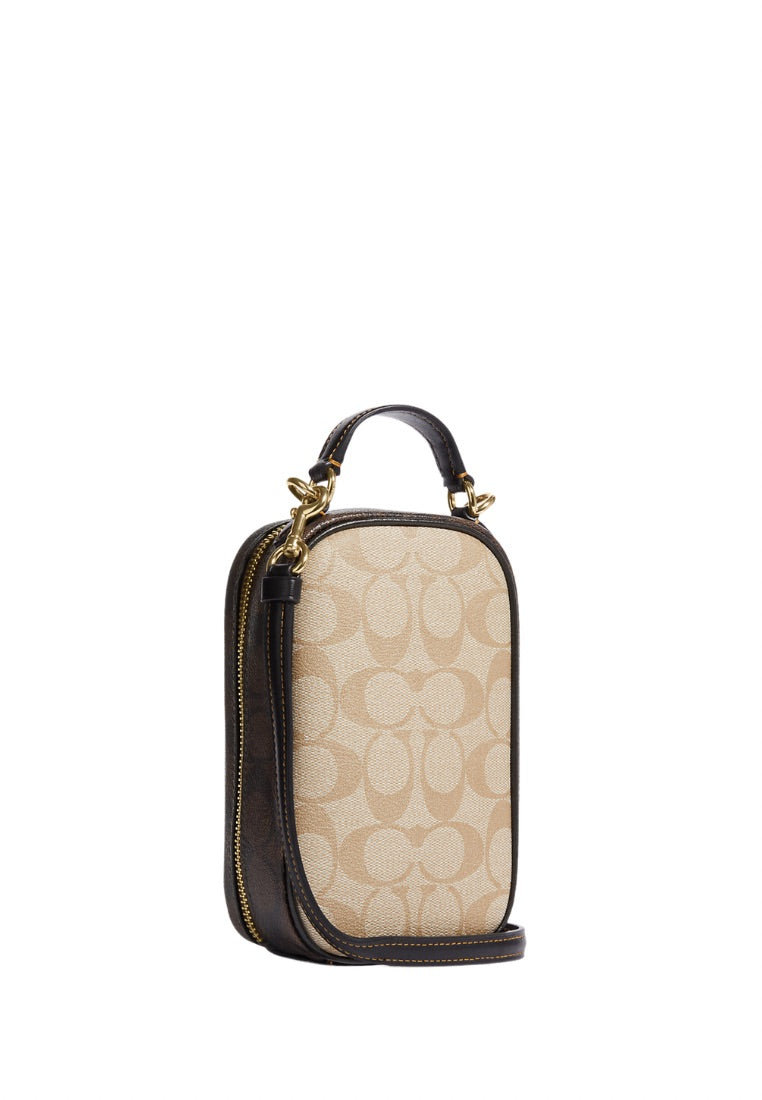 Eva Phone Crossbody In Blocked Signature Canvas Brown Multi