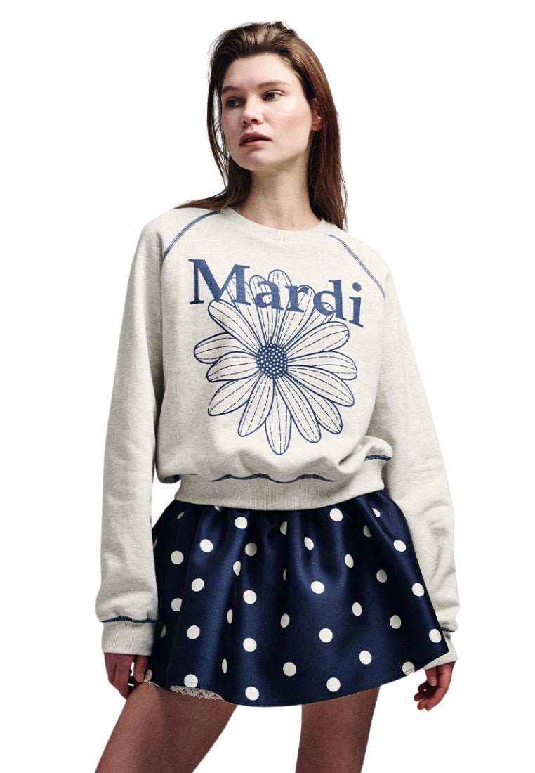 Sweatshirt Raglan FlowerMardi Oatmeal Blue