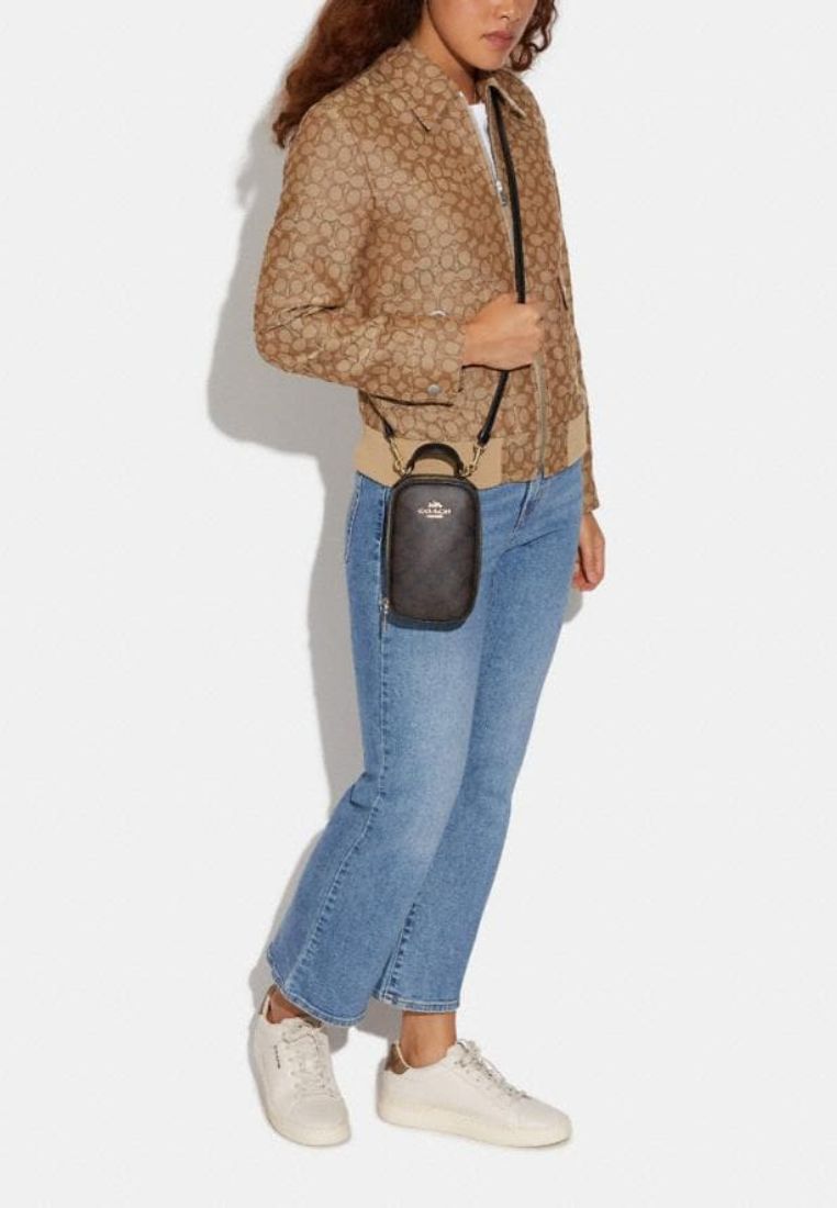 Eva Phone Crossbody In Colorblock Signature Canvas Brown Black