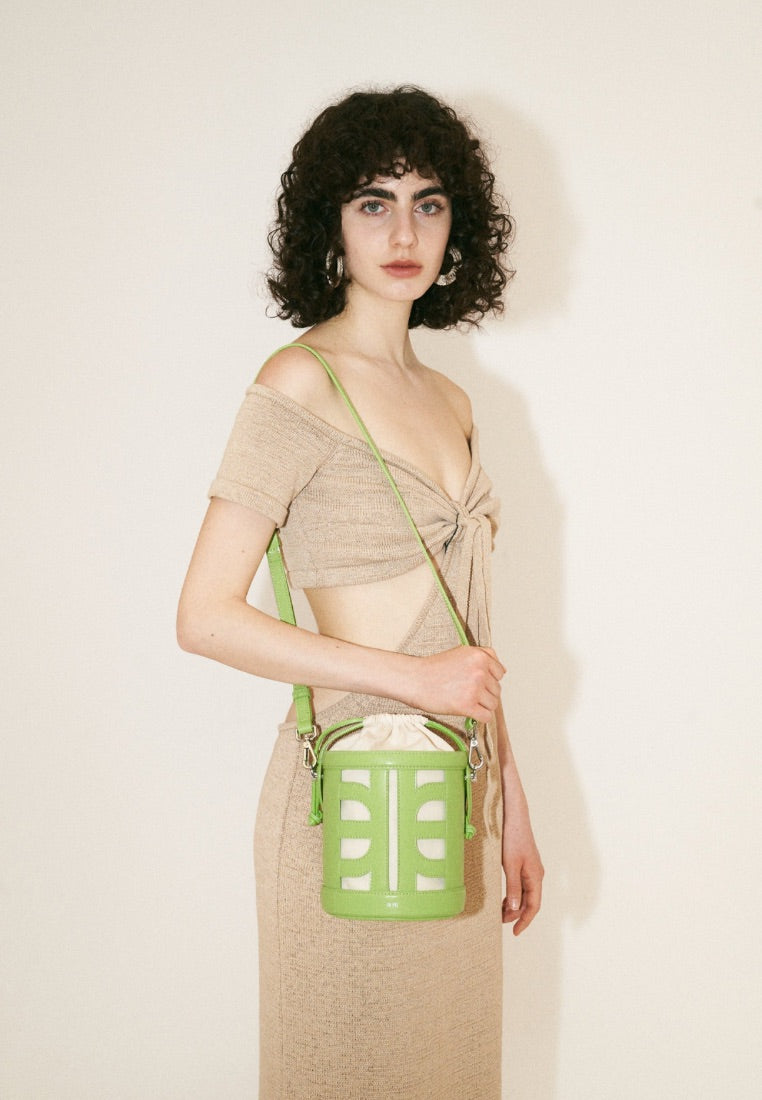 FEI Leather Cutout Bucket Bag - Lime Green
