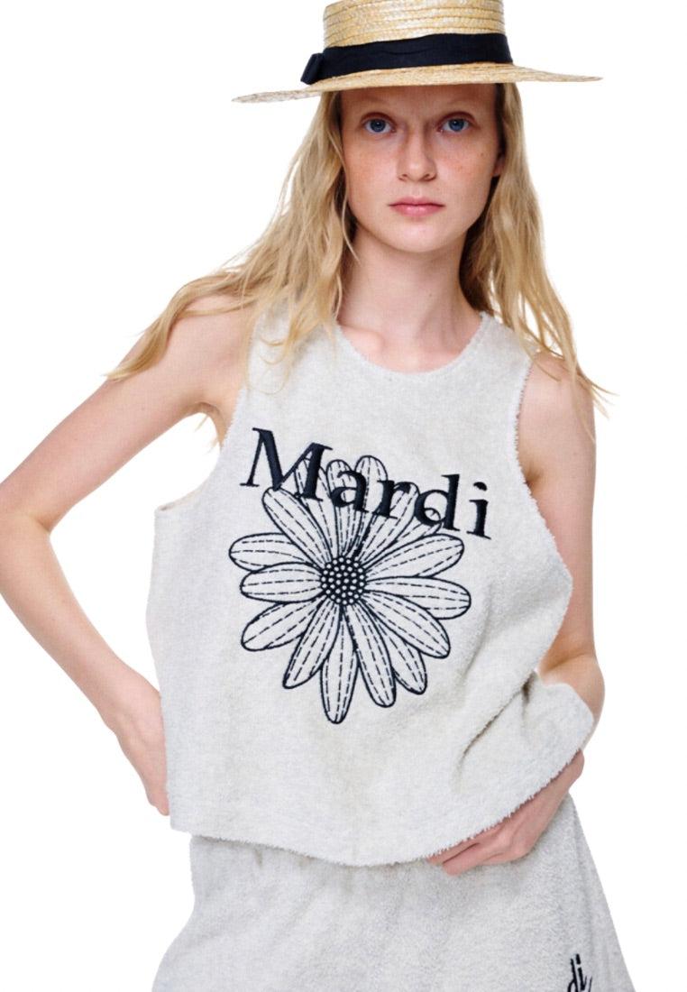 Terry Sleeveless Top Flower Mardi Oatmeal Black