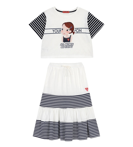 Blocking Color Skirt Set F Ria