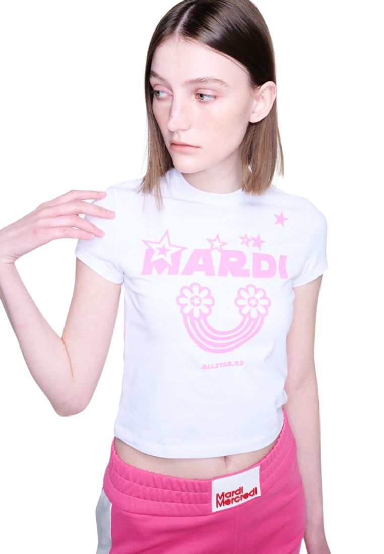 Cropped Tshirt Rainbow White Pink