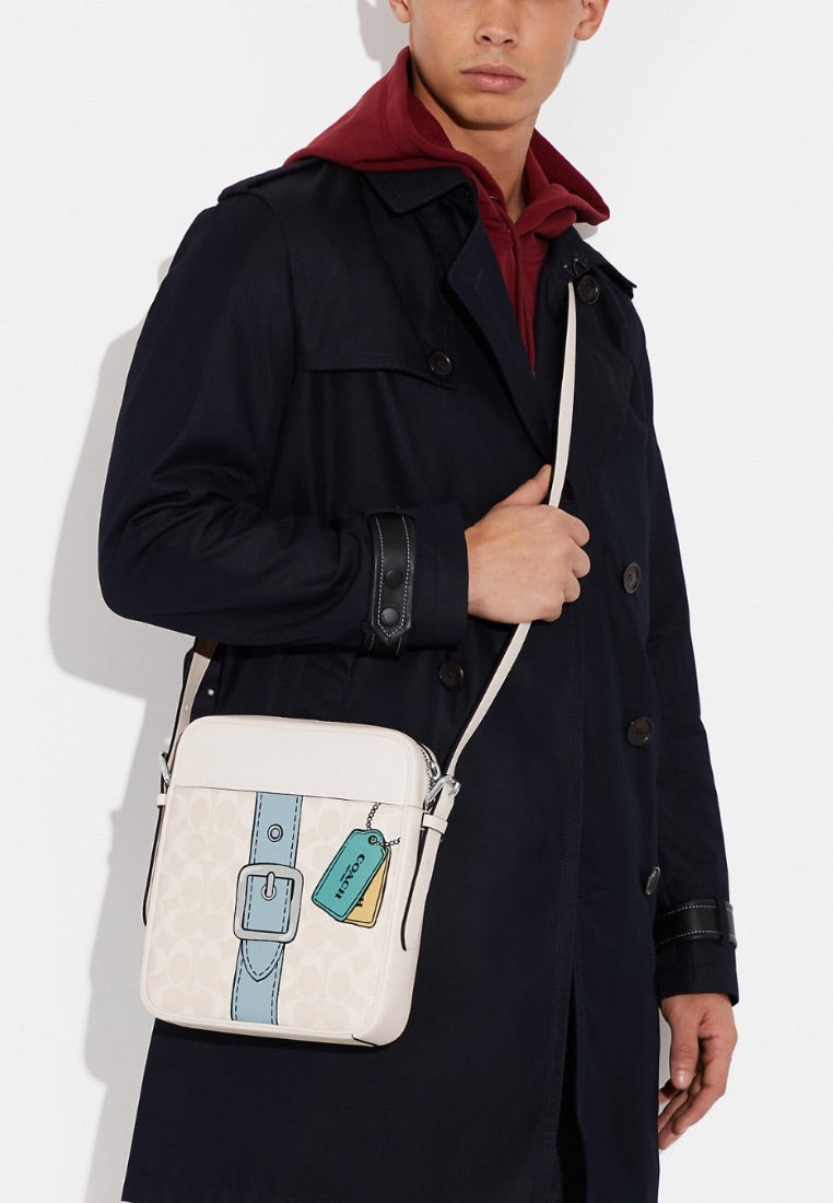 Hudson Crossbody 21 In Signature Canvas With Trompe L'oeil Print Chalk Multi