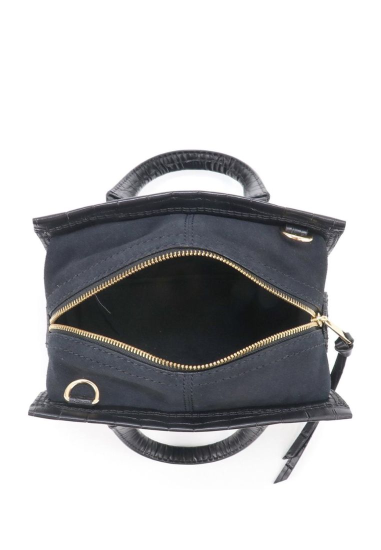 Croc-Embossed Mini Cruiser Satchel Bag Black