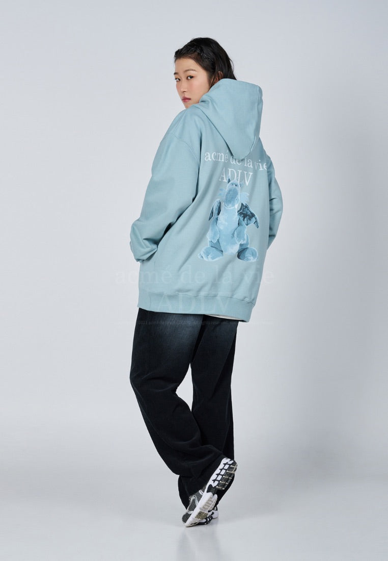 Fuzzy Dragon Artwork Hoodie Dark Mint