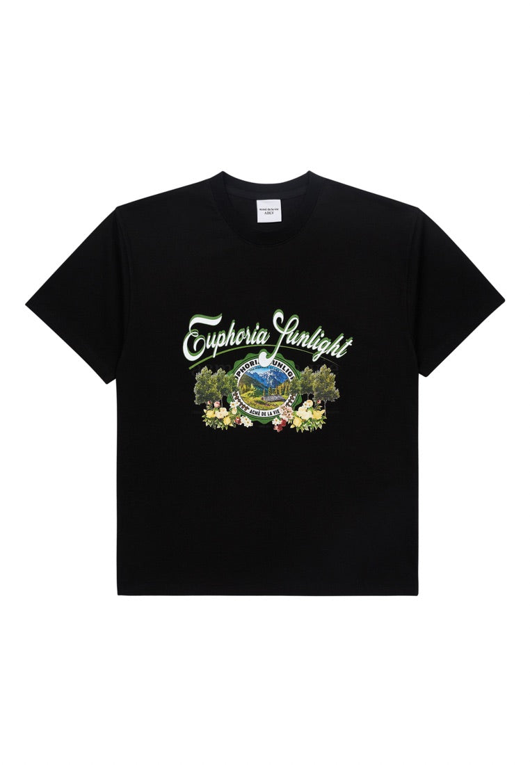 GREENERY ARTWORK BASIC Short Sleeve T-Shirt Black