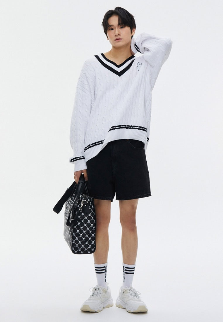 Monogram Wide Tote Bag Pattern Black