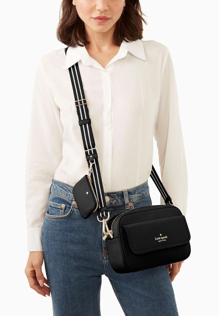 Rosie Pebbled Leather Flap Camera Bag Black