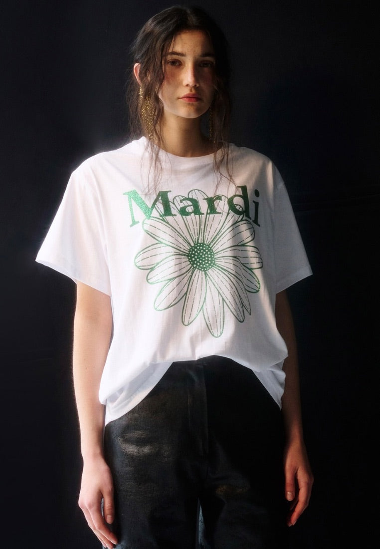 T-Shirt FlowerMardi Glitter White Green