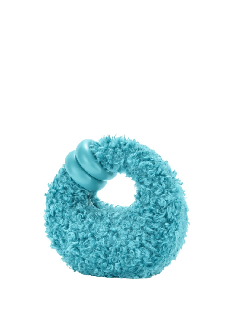 Abacus Faux Fur Top Handle Bag - Lake Blue