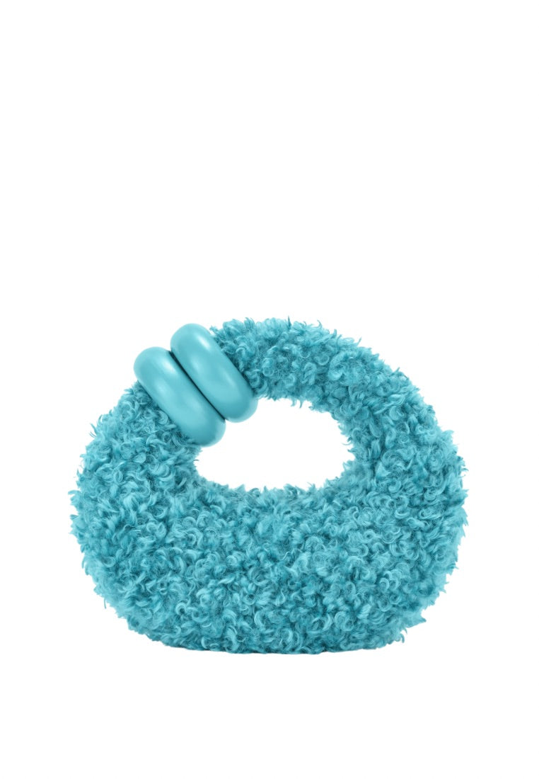 Abacus Faux Fur Top Handle Bag - Lake Blue