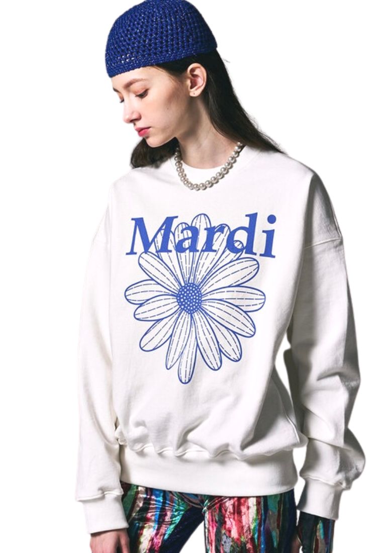 Sweatshirt Flower Mardi White Vivid Blue