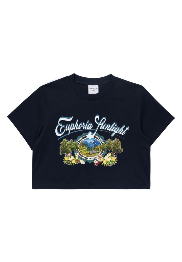 Greenery Artwork Crop Top Short Sleeve T-Shirt Navy