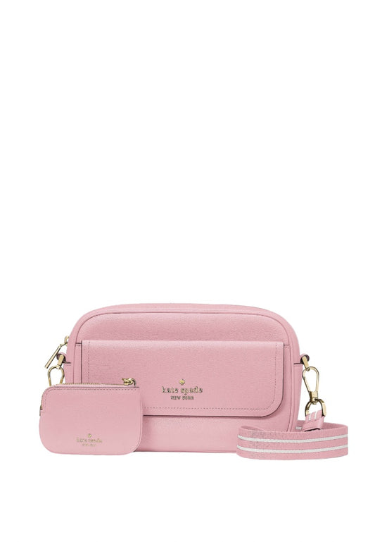 Rosie Pebbled Leather Flap Camera Bag Bright Carnation