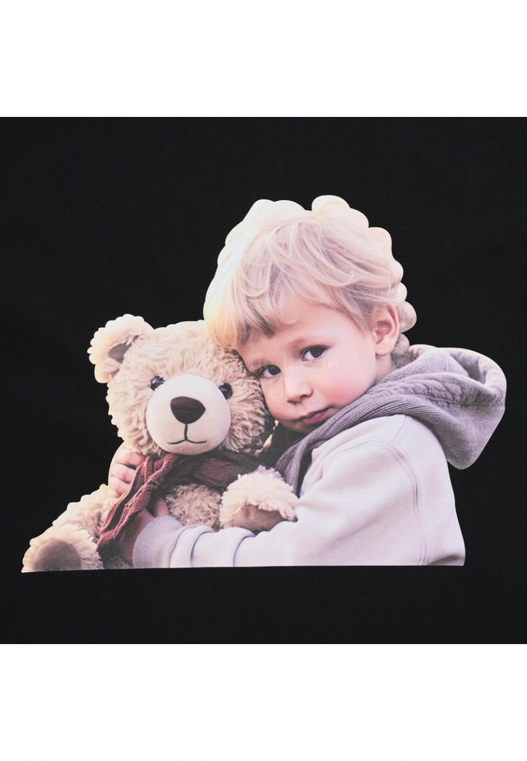 Baby Face Bear Doll Hug Short Sleeve T-Shirt Black