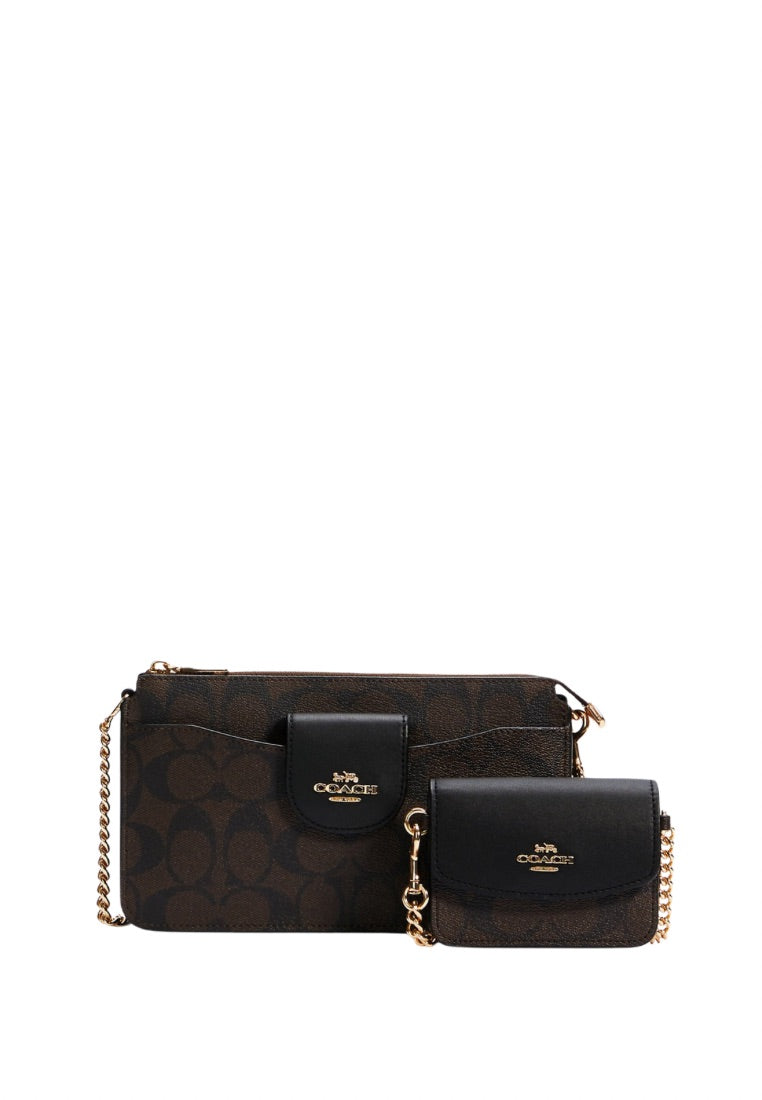 Poppy Crossbody With Card Case In Signature Canvas Brown Black