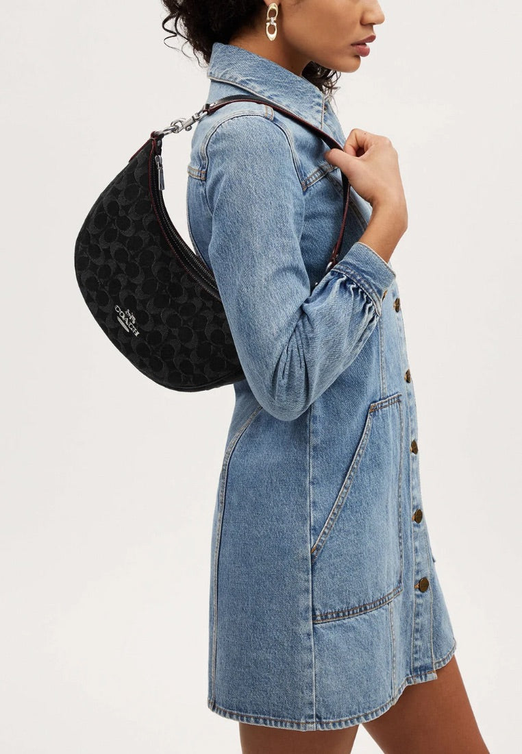 Aria Shoulder Bag In Signature Denim Silver Black