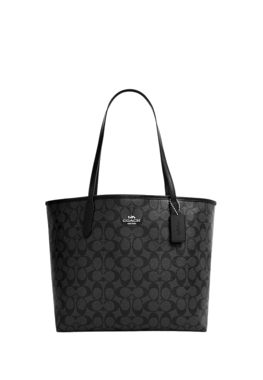 City Tote In Signature Canvas Graphite Black