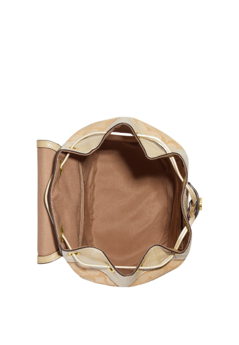 Dempsey Drawstring Backpack In Signature Jacquard With Coach Patch And Stripe Metallic Soft Gold