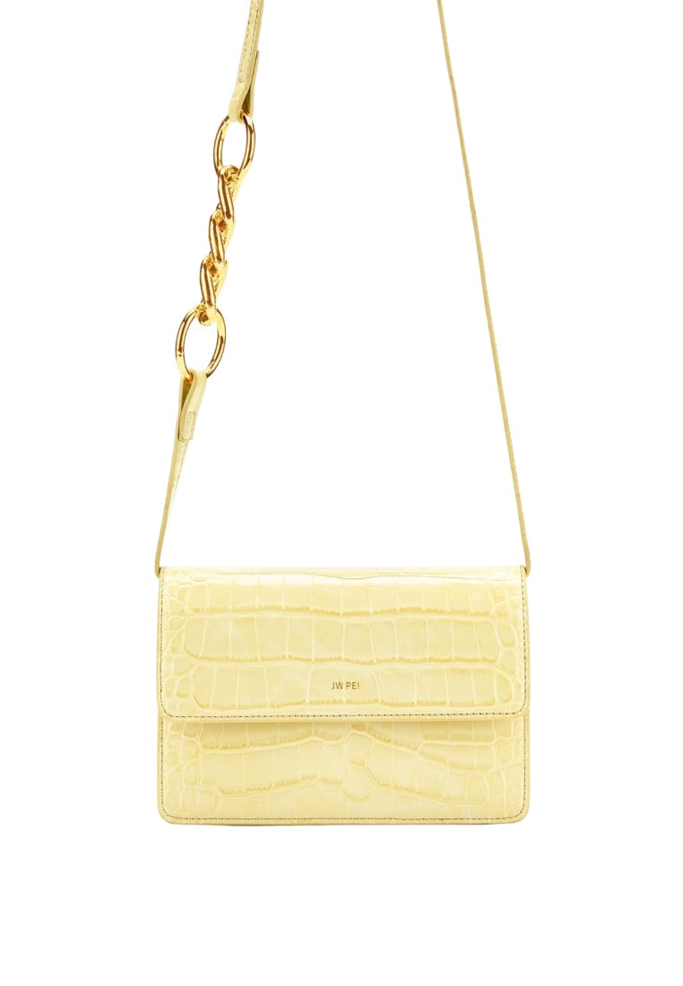 Julia Chain Crossbody Bag - Light Yellow Croc