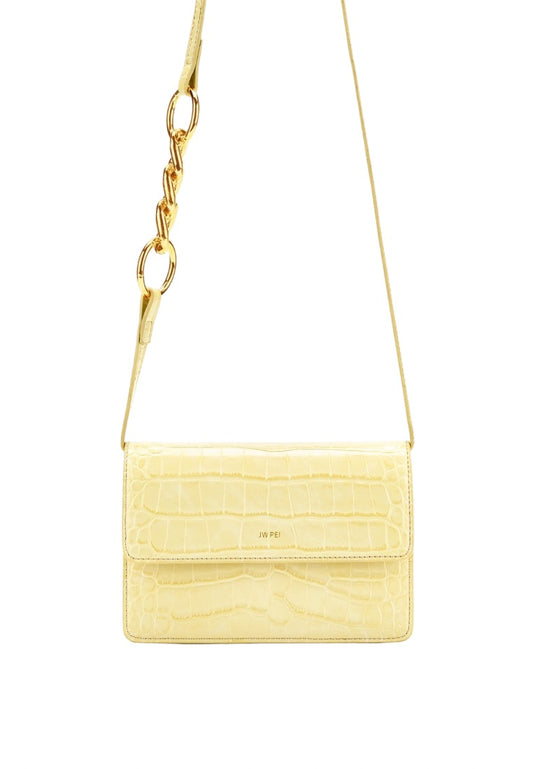 Julia Chain Crossbody Bag - Light Yellow Croc