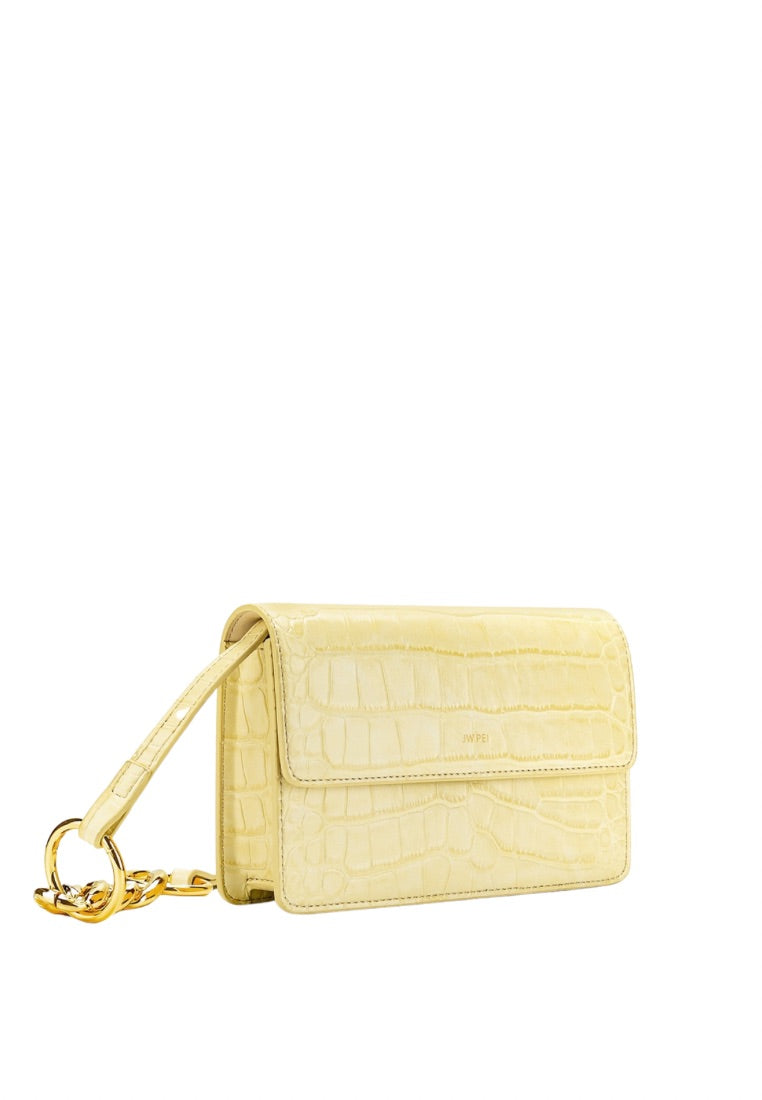 Julia Chain Crossbody Bag - Light Yellow Croc