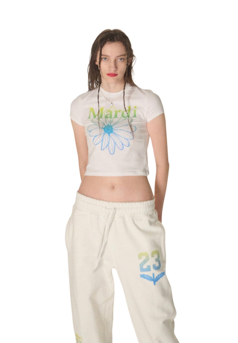 Cropped Tshirt FlowerMardi Gradation White Lime