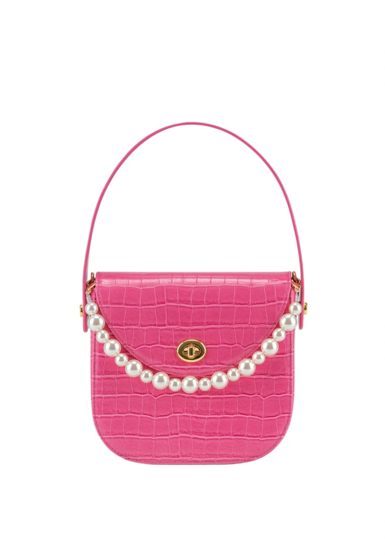 Kate Faux Pearl Bag - Pink Croc