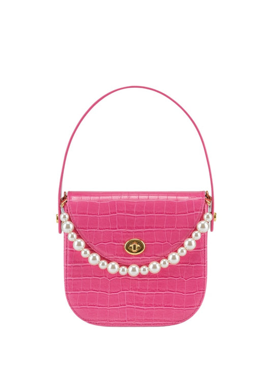 Kate Faux Pearl Bag - Pink Croc