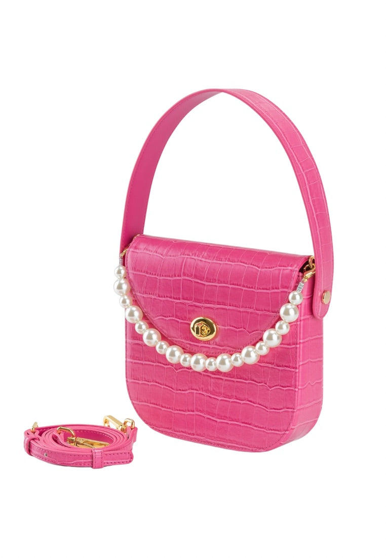 Kate Faux Pearl Bag - Pink Croc