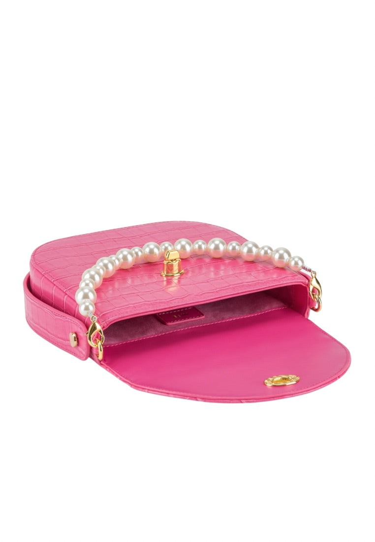 Kate Faux Pearl Bag - Pink Croc