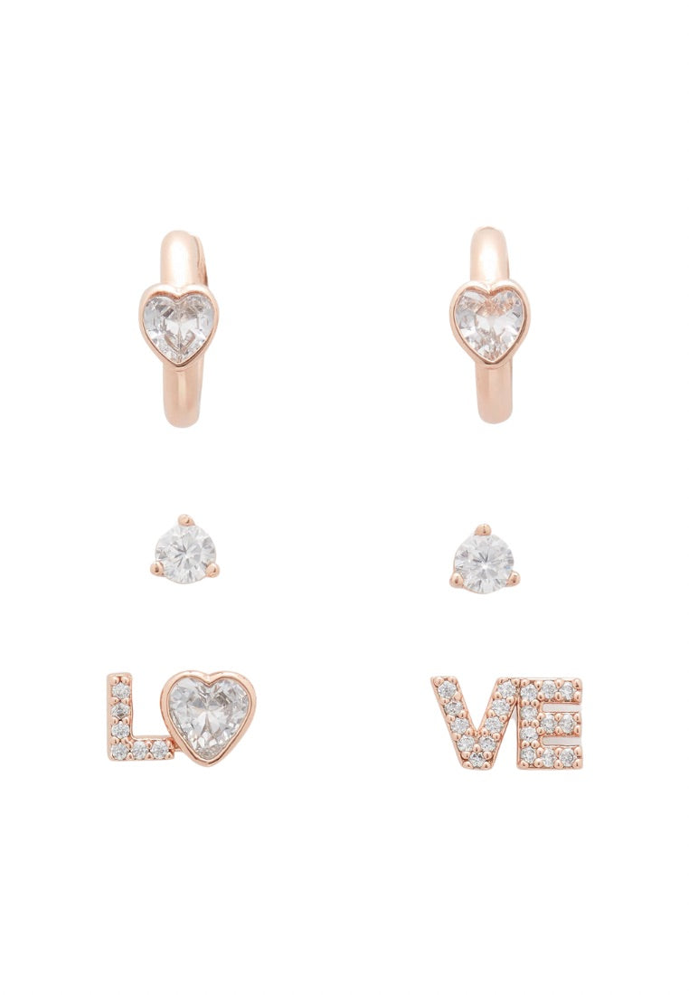 Spell It Out Studs And Huggies Set Rose Gold