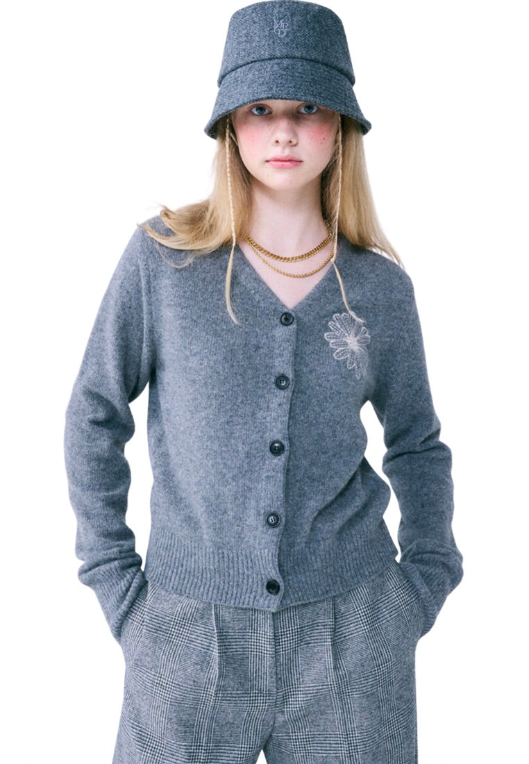 Raccoon Blended Cardigan V Neck Grey Ivory