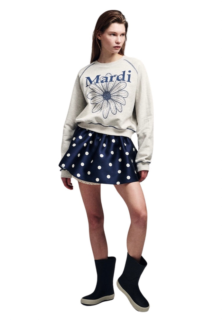Sweatshirt Raglan FlowerMardi Oatmeal Blue