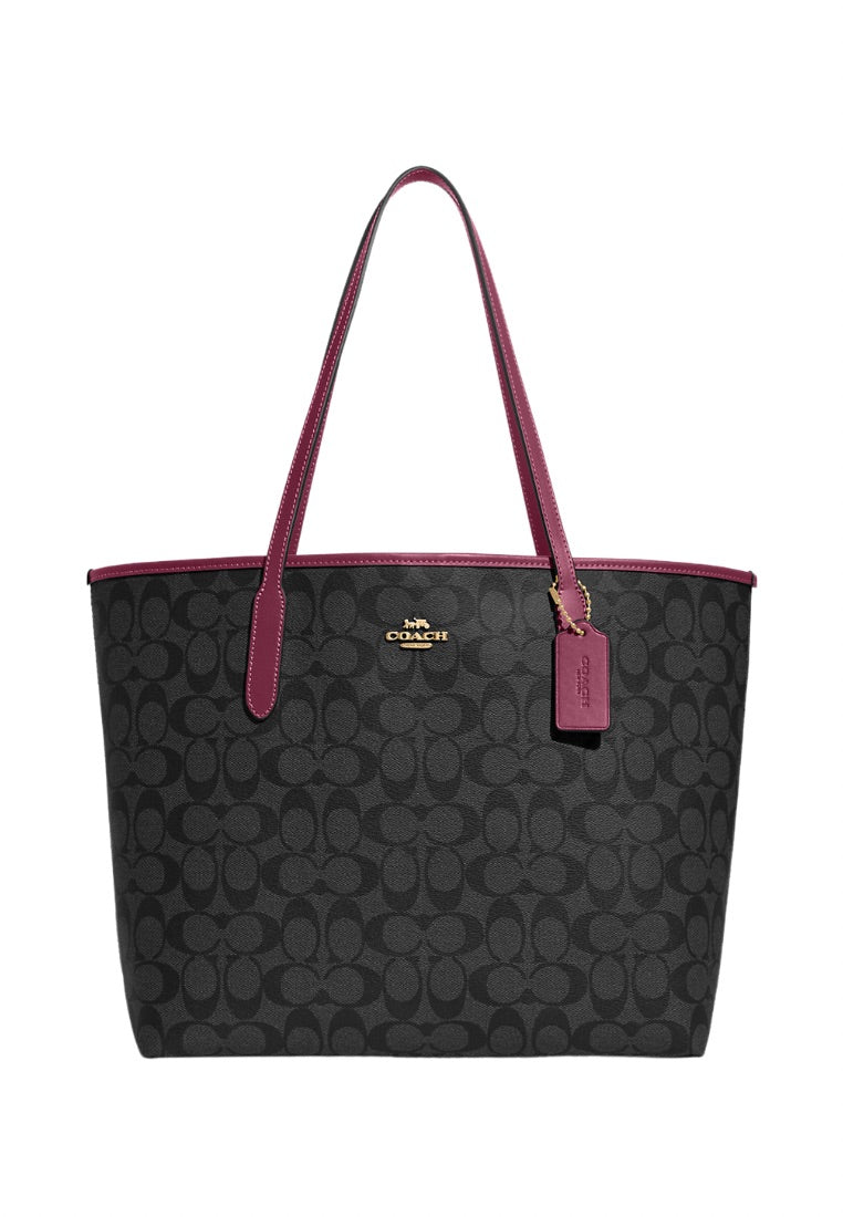 City Tote In Signature Canvas Black Cherry