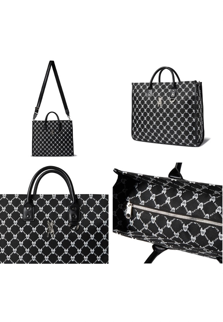 Monogram Wide Tote Bag Pattern Black