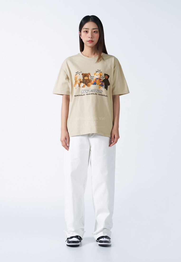 Teddy Bear Doll Friends Short Sleeve T-Shirt Beige