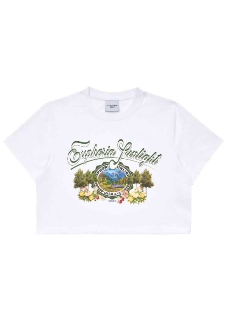 GREENERY ARTWORK CROP TOP Short Sleeve T-Shirt White