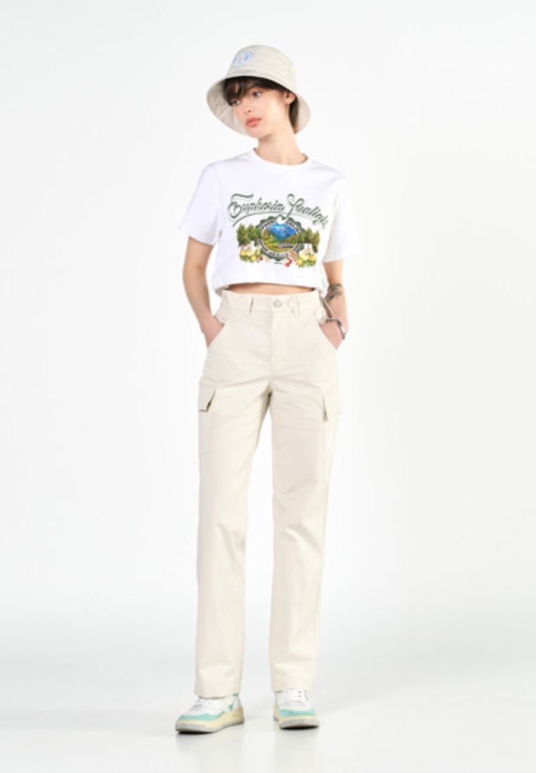 GREENERY ARTWORK CROP TOP Short Sleeve T-Shirt White
