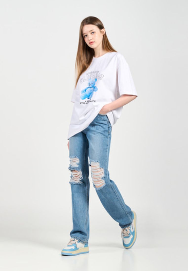 BLUE TEDDY BEAR Short Sleeve T-Shirt White