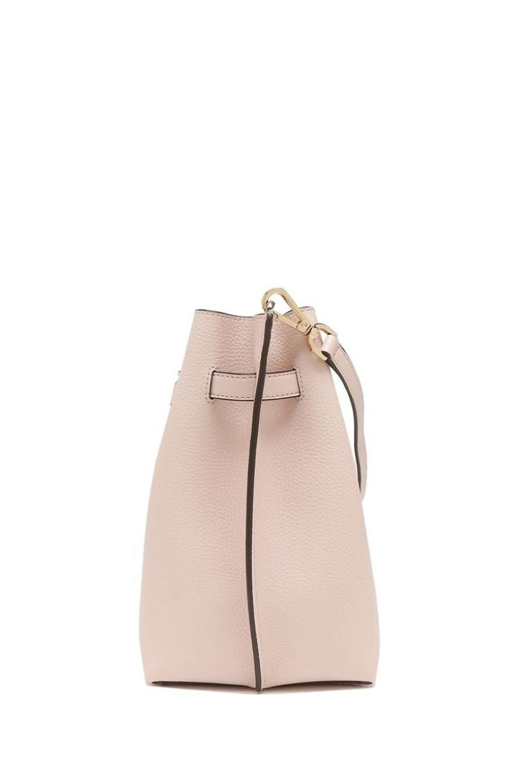 Emilia Small Pebbled Leather Bucket Bag Powder Blush