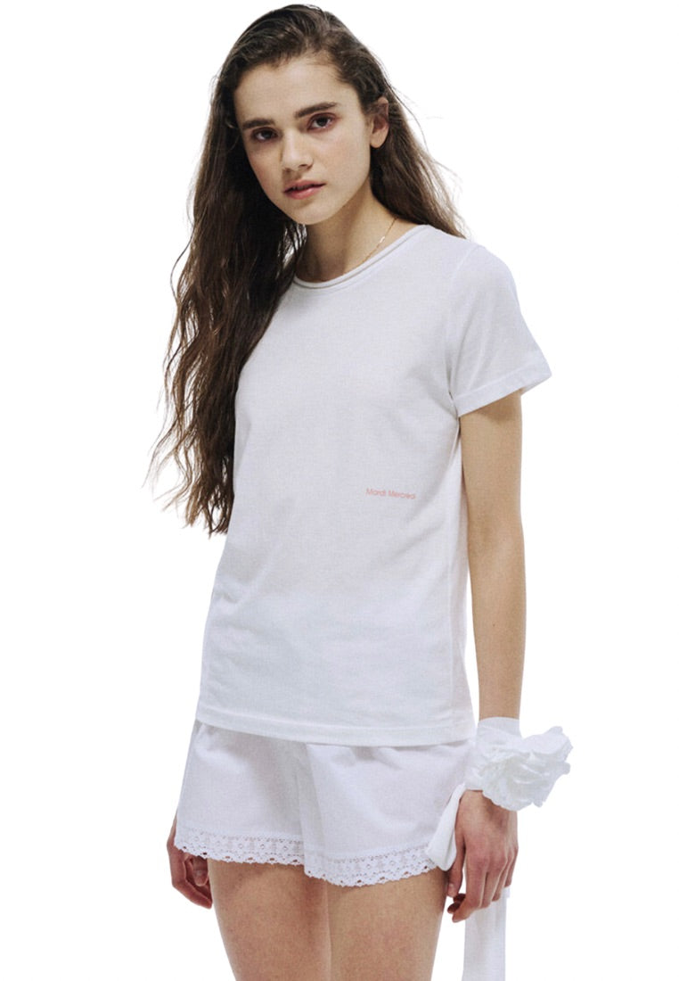 Premium Silk Blended TShirt Logo Slimfit White Coral