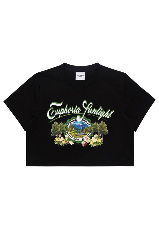 Greenery Artwork Crop Top Short Sleeve T-shirt Black