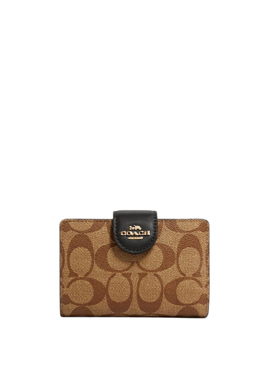 Medium Corner Zip Wallet In Signature Canvas Khaki Black