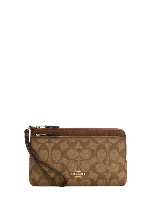 Double Zip Wallet In Signature Canvas Khaki Saddle 2