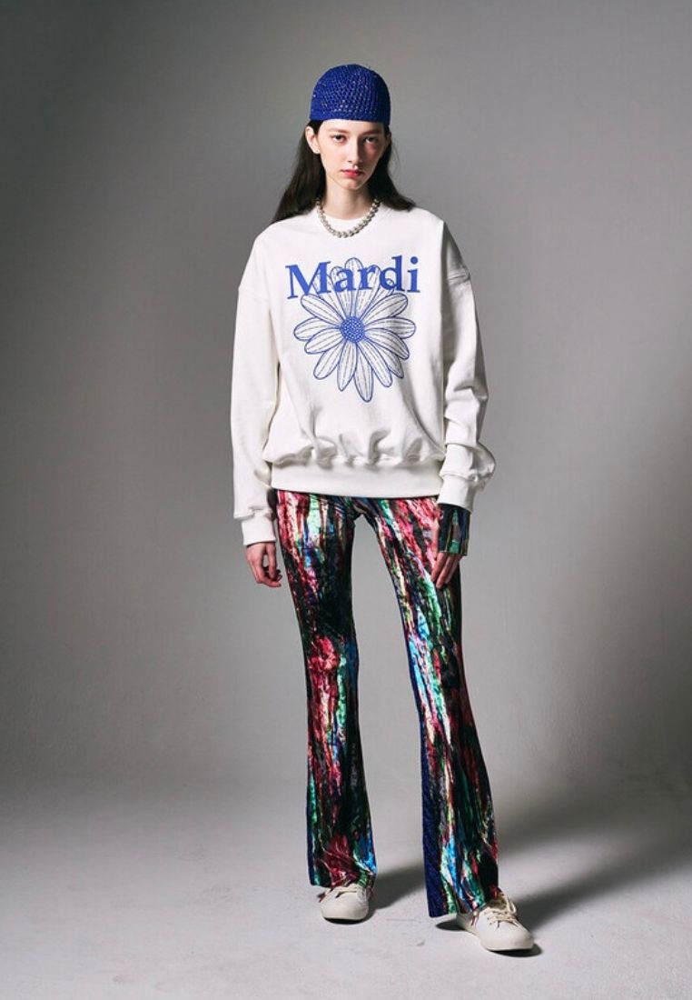 Sweatshirt Flower Mardi White Vivid Blue