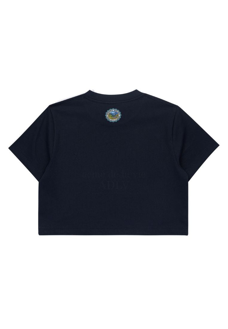 Greenery Artwork Crop Top Short Sleeve T-Shirt Navy